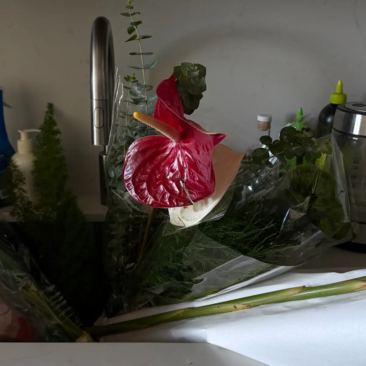 flowers in sink